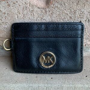MICHAEL KORS Black Pebbled Leather Card Slim Small ID Sleeve Case Wallet Women’s